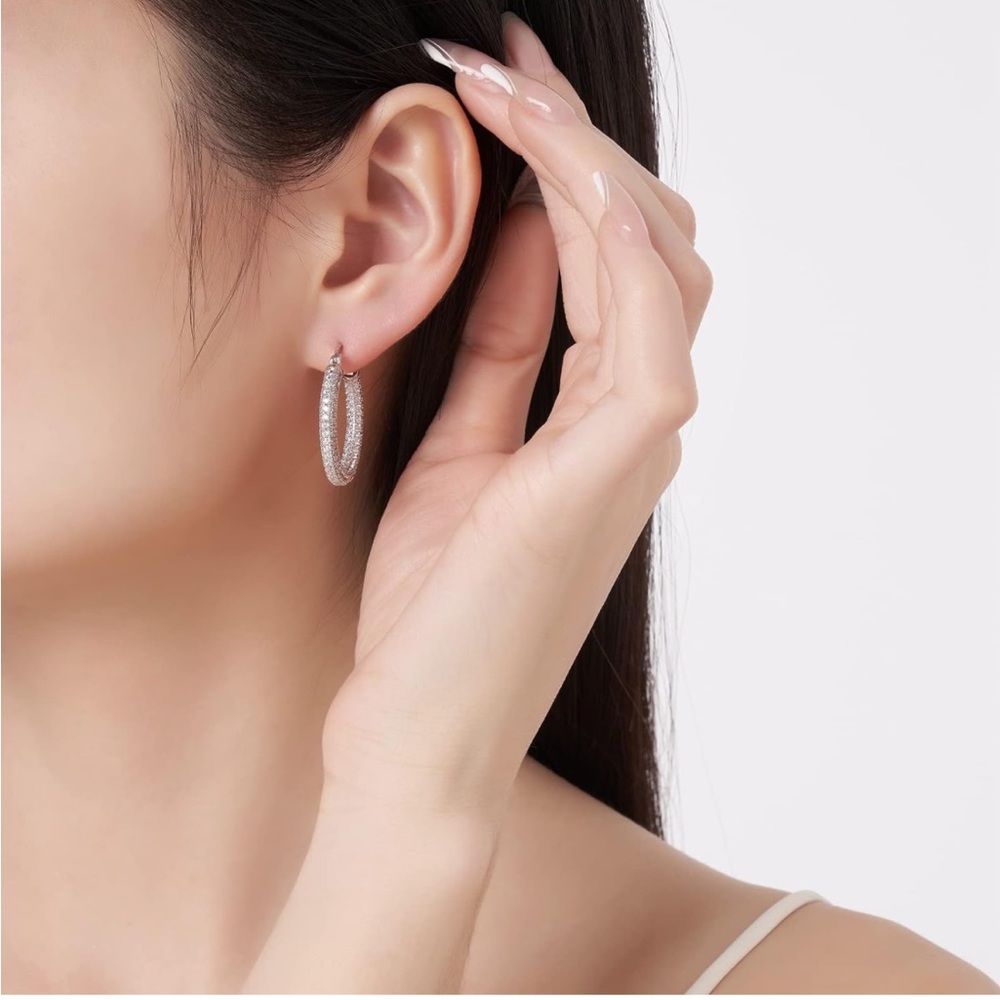 Solid 925 Sterling Silver Post Cubic Zirconia Stud - image 2